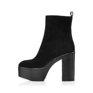 AQUA Womens Black 2" Platform Maya Square Toe Stacked Heel Leather Booties 9.5 M